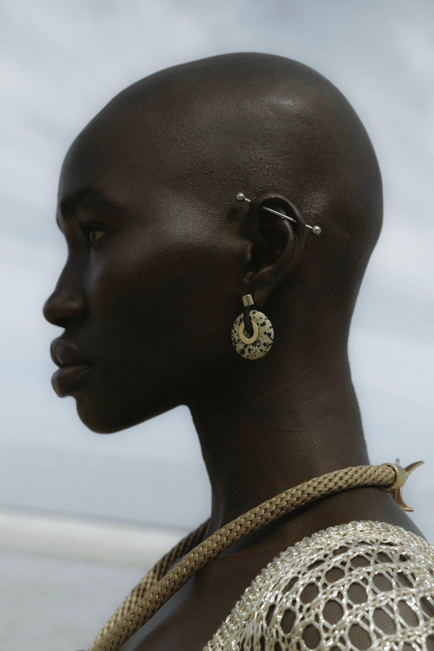 OUSIA EARRINGS Black Dalmation Jasper